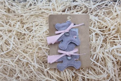 Szürke - rózsaszín macis hajcsat