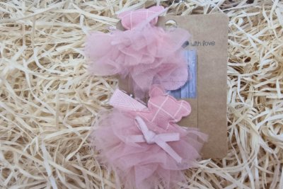 Rózsaszín tüllös macis hajcsat