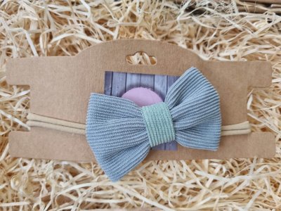 Barna hajpánt pasztell kék -zöld masnival 